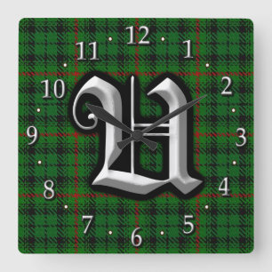 Clan Urquhart Letter U Monogram Tartan Square Wall Clock