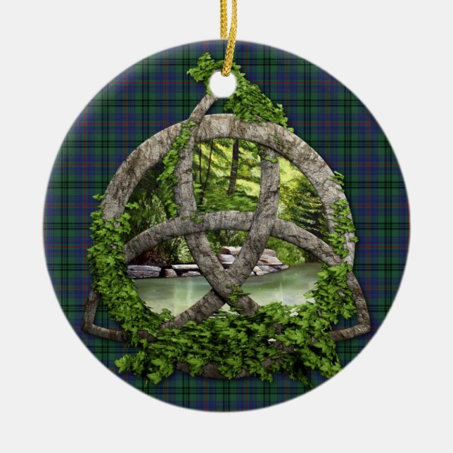 Clan Walker Tartan Celtic Trinity Ceramic Tree Decoration (Front)