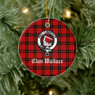 Clan Wallace Crest Badge and Tartan Ceramic Ornament