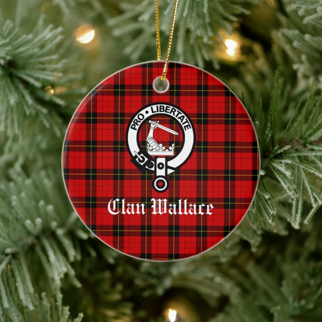 Clan Wallace Crest Badge and Tartan Ceramic Ornament (Tree)