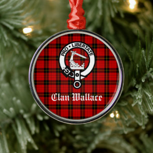 Clan Wallace Crest Badge and Tartan Customised  Metal Ornament