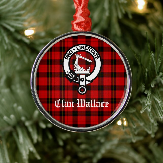 Clan Wallace Crest Badge and Tartan Customised  Metal Ornament (Tree)