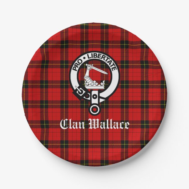 Clan Wallace Crest Badge and Tartan Paper Plate (Front)