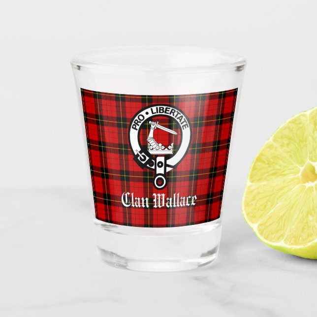 Clan Wallace Crest Badge and Tartan   Shot Glass (Front)