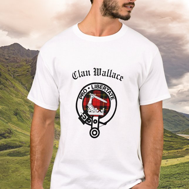 Clan Wallace Crest Badge and Tartan  T-Shirt (Creator Uploaded)