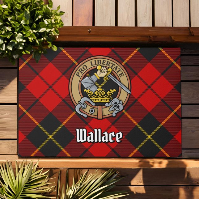 Clan Wallace Crest over Tartan Doormat (Creator Uploaded)