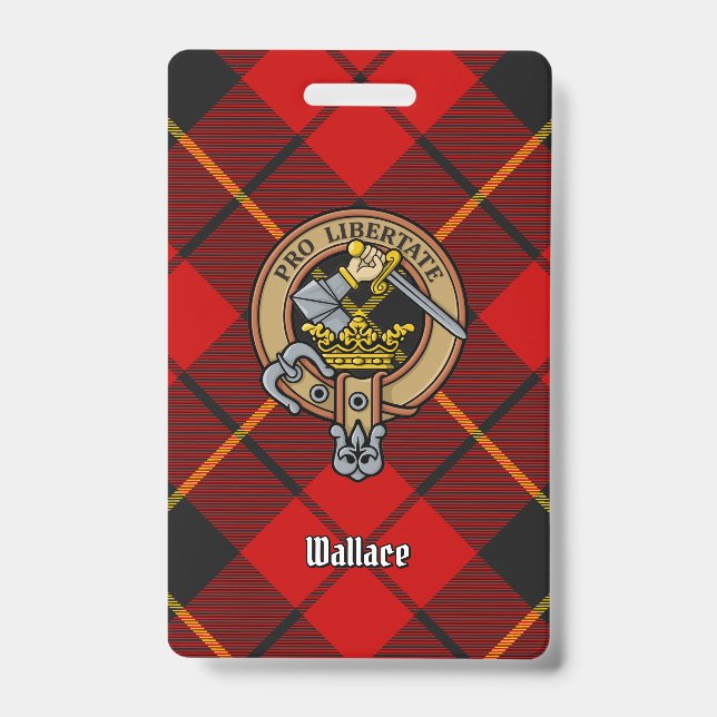 Clan Wallace Crest over Tartan ID Badge (Front)