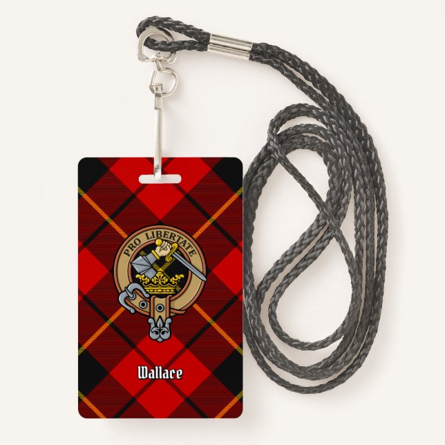 Clan Wallace Crest over Tartan ID Badge (Front with Lanyard)