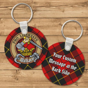 Clan Wallace Crest over Tartan Key Ring