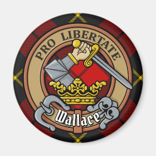 Clan Wallace Crest over Tartan Magnet