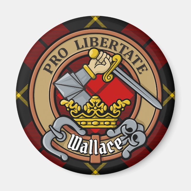 Clan Wallace Crest over Tartan Magnet (Front)