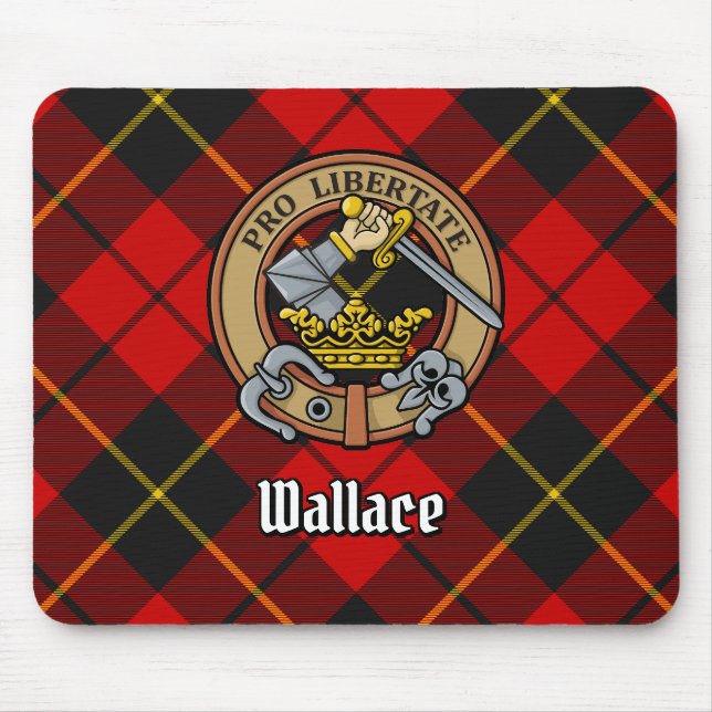Clan Wallace Crest over Tartan Mouse Pad (Front)