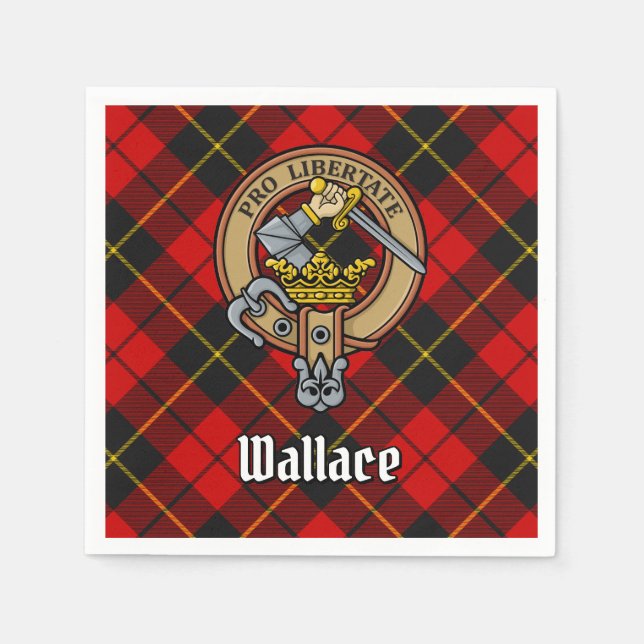 Clan Wallace Crest over Tartan Napkin (Front)