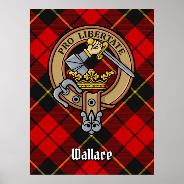 Clan Wallace Crest over Tartan Poster (Front)