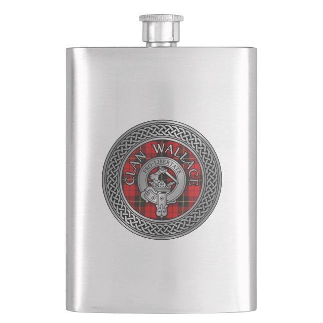 Clan Wallace Crest & Tartan Knot Hip Flask (Front)