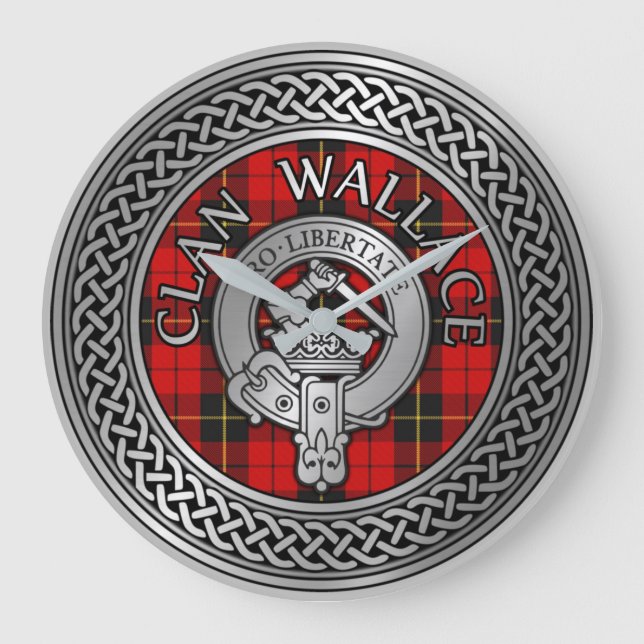 Clan Wallace Crest & Tartan Knot Large Clock (Front)