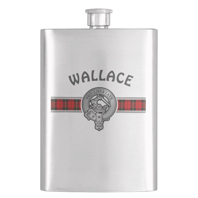Clan Wallace (Edit) Crest & Tartan Hip Flask (Front)