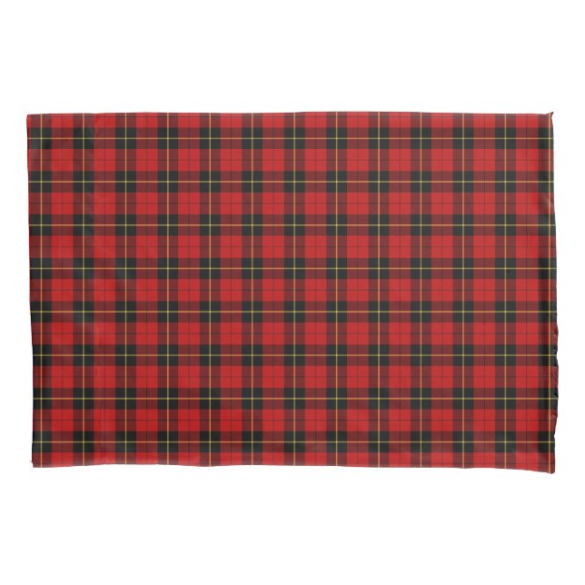 Clan Wallace Red and Black Scottish Plaid Pillowcase (Front)
