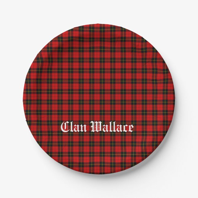 Clan Wallace Tartan and Text Paper Plate (Front)