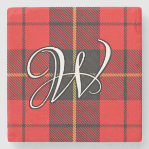 Clan Wallace Tartan Custom Monogram Stone Coaster