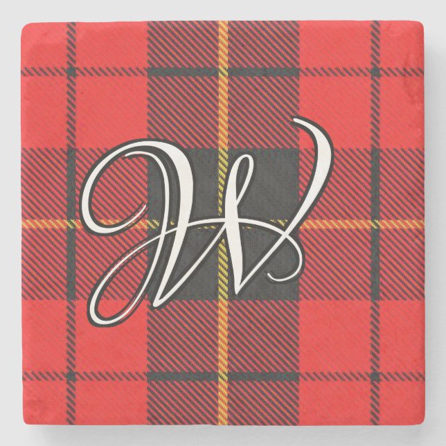 Clan Wallace Tartan Custom Monogram Stone Coaster (Front)