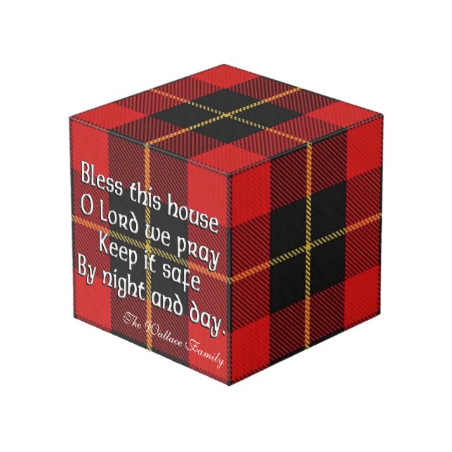 Clan Wallace Tartan House Blessing Cube (Front Angled)