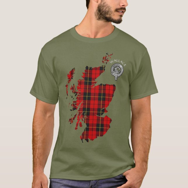 Clan Wallace Tartan Map & Crest T-Shirt (Front)