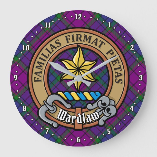 Clan Wardlaw Crest over Tartan Large Clock (Front)