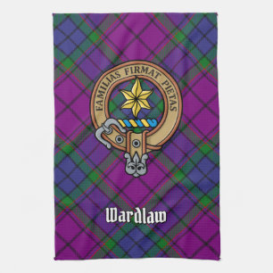 Clan Wardlaw Crest over Tartan Tea Towel