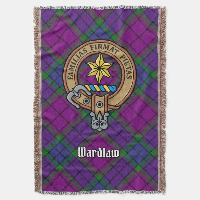Clan Wardlaw Crest over Tartan Throw Blanket (Front Vertical)