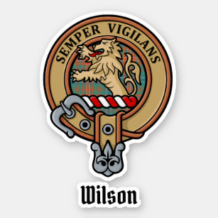 Clan Wilson Crest over Ancient Tartan