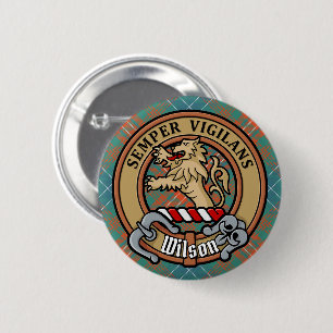 Clan Wilson Crest over Ancient Tartan 6 Cm Round Badge