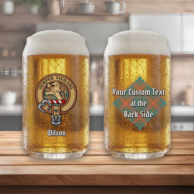 Clan Wilson Crest over Ancient Tartan Can Glass (Creator Uploaded)