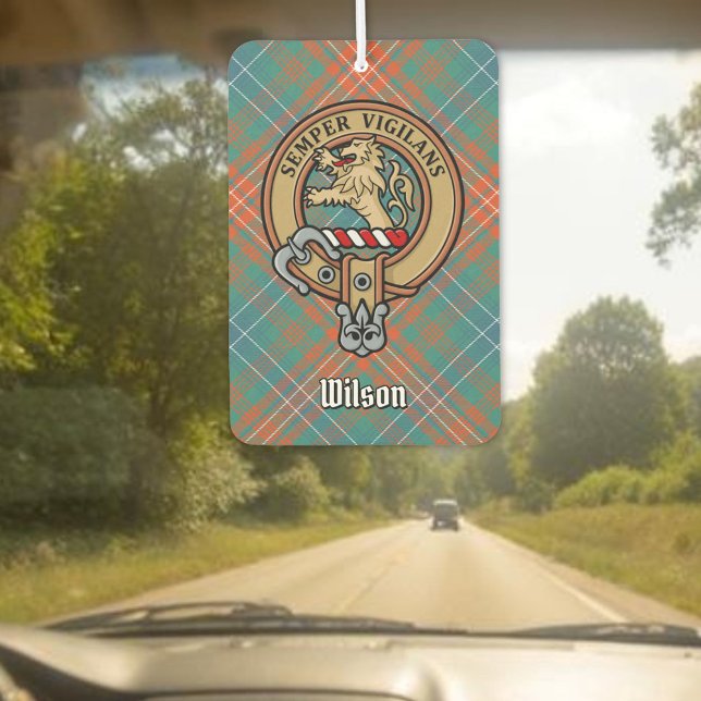 Clan Wilson Crest over Ancient Tartan Car Air Freshener (Creator Uploaded)