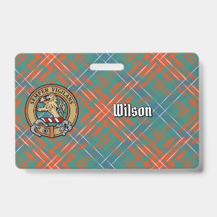 Clan Wilson Crest over Ancient Tartan ID Badge