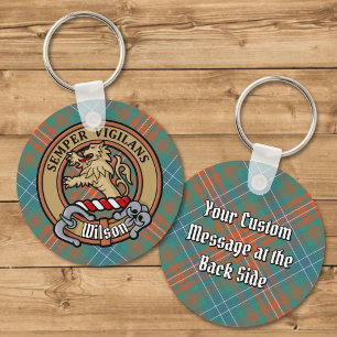 Clan Wilson Crest over Ancient Tartan Key Ring