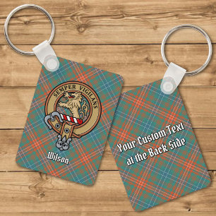 Clan Wilson Crest over Ancient Tartan Key Ring