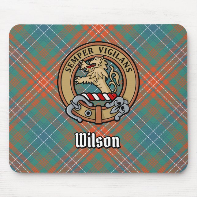 Clan Wilson Crest over Ancient Tartan Mouse Pad (Front)