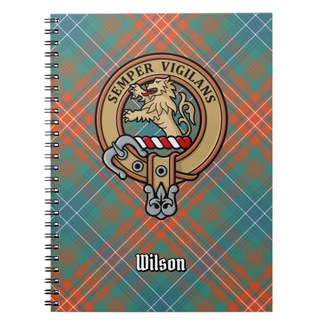 Clan Wilson Crest over Ancient Tartan Notebook (Front)