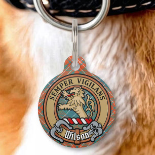 Clan Wilson Crest over Ancient Tartan Pet Tag