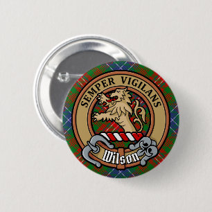 Clan Wilson Crest over Modern Tartan 6 Cm Round Badge