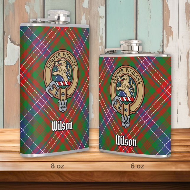 Clan Wilson Crest over Modern Tartan Hip Flask (Creator Uploaded)
