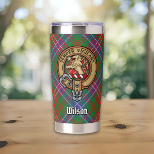 Clan Wilson Crest over Modern Tartan Insulated Tumbler
