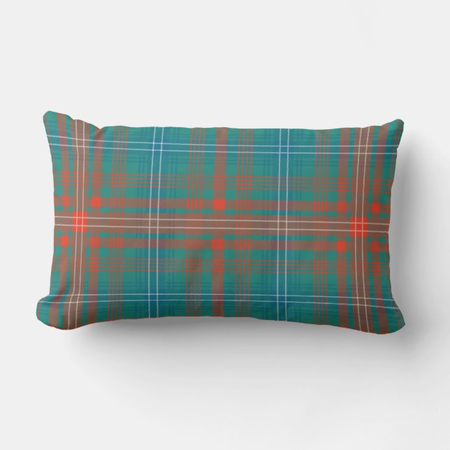 Clan Wilson Plaid Turquoise Orange Check Tartan Lumbar Cushion (Front)