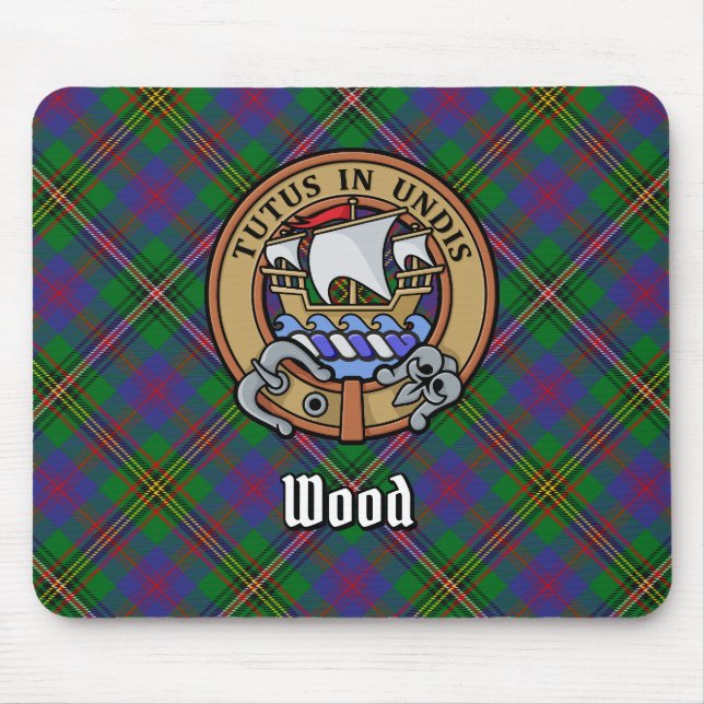 Clan Wood Crest over Tartan Mouse Pad (Front)