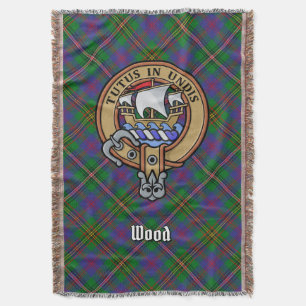 Clan Wood Crest over Tartan Throw Blanket