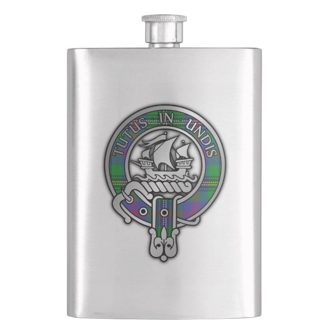 Clan Wood Crest & Tartan Flask (Front)