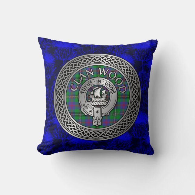 Clan Wood Crest & Tartan Knot Cushion (Front)