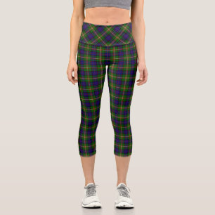 Clanranald tartan blue green plaid capri leggings