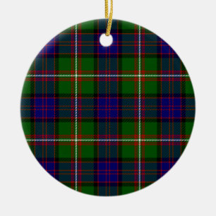 Clanranald tartan blue green plaid ceramic tree decoration
